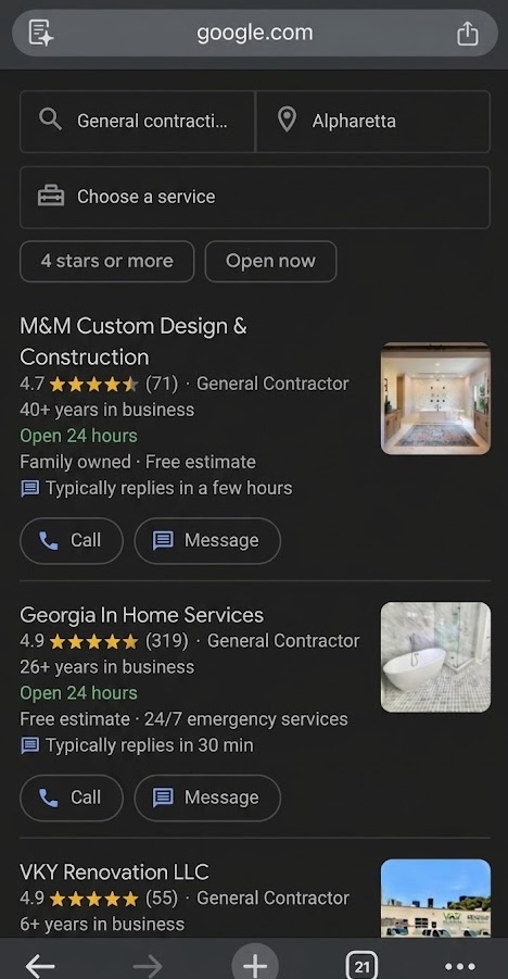 Google search result showing MM Custom Design ranking #1